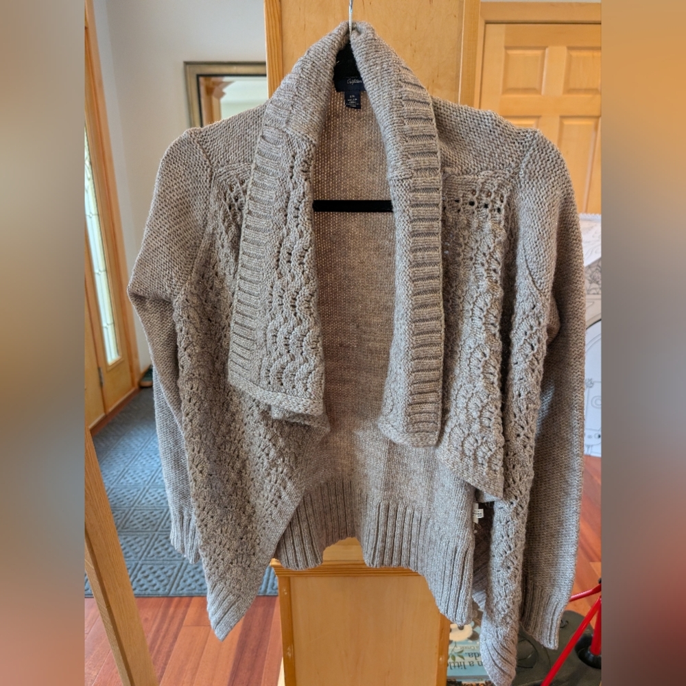 American Eagle Outfitters Taupe With Gold Accent Knit Cardigan - Picture 1 of 9